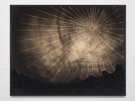Teresita Fernández Dark Earth (Radiance), 2021 Solid charcoal and mixed media on chromed panel 37 1/2 x 47 1/2 x 3 inches 95.3 x 120.7 x 7.6 cm