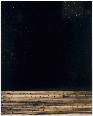 ALT="Teresita Fernandez, Golden (Nebula), 2015, Gold chroming and India ink on wood panel"