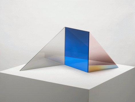 ALT="Larry Bell  TRIOLITH-C (Lapis / Sea Salt / Blush) C, 2020  Laminated glass coated with inconel and silicon monoxide"