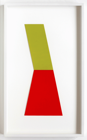 ALT="Kate Shepherd, Chunk Logo (dirty yellow, light red), 2012, Cut and taped paper screenprints"