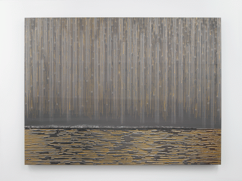 ALT="Teresita Fernández, Nocturnal (Gold Fall), 2014, Graphite and metallic paint on wood panel"