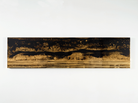 ALT="Teresita Fernandez, Golden (Nocturne 3), 2015, Gold chroming and India ink on wood panel"