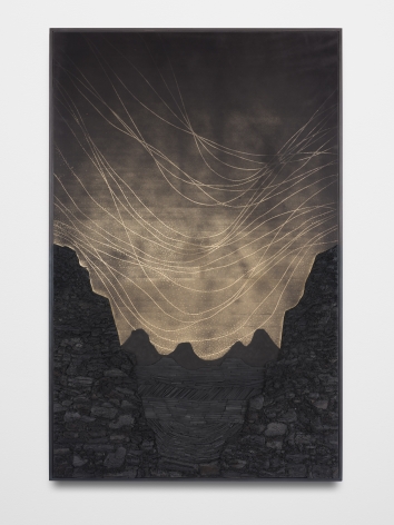 Teresita Fernández Dark Earth (Ravine), 2021 Solid charcoal and mixed media on chromed panel 73 1/2 x 47 1/2 x 3 inches 186.7 x 120.7 x 7.6 cm