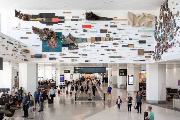 Leonardo Drew public arts commission "Number 69S," 2019 at San Francisco International Airport, Terminal 1